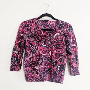 Talbots Wool Pink & Navy Paisley Pullover Sweater